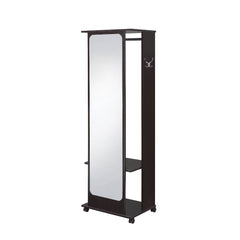 Rectangular Hall Tree â€¢ Storage: 2 Open Compartment (Top with Hanging Rod) â€¢ Wooden Open Frame and Mirrored Back Panel â€¢ Base with Caster Wheels<br/><br/><b>Product Features</b><ul><li>Rectangular Hall Tree</li><li>Storage: 2 Open Compartment (Top w