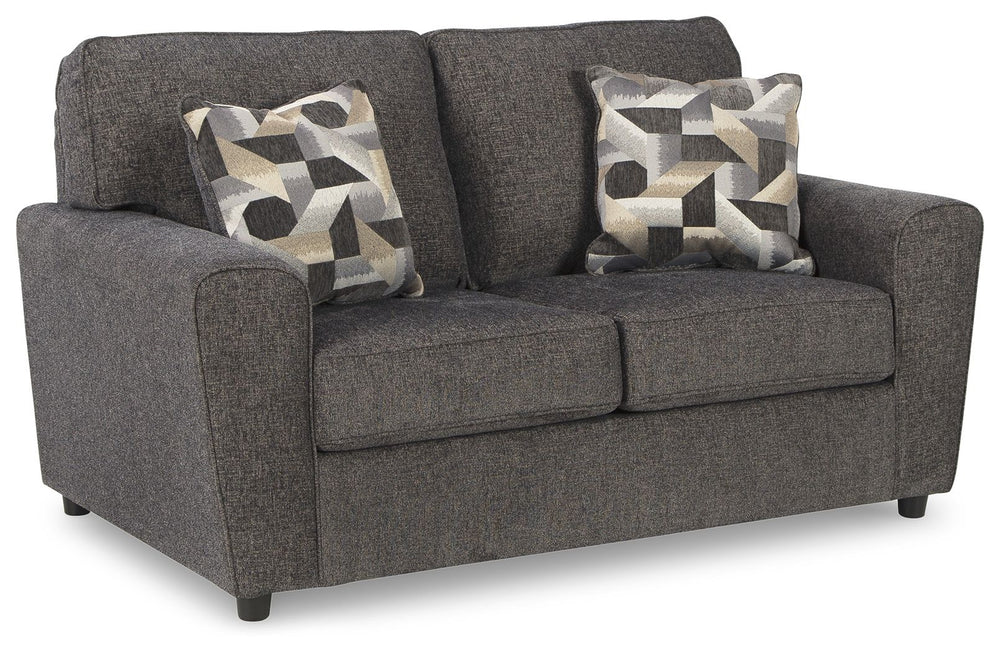 Revamp your sleekly styled living room sanctuary with this loveseat. Well-suited to contemporary spaces with a calming neutral upholstery in slate gray, it makes a subtle design statement in your space whether youâ€™re hosting guests or enjoying a night i