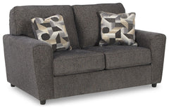 Revamp your sleekly styled living room sanctuary with this loveseat. Well-suited to contemporary spaces with a calming neutral upholstery in slate gray, it makes a subtle design statement in your space whether youâ€™re hosting guests or enjoying a night i