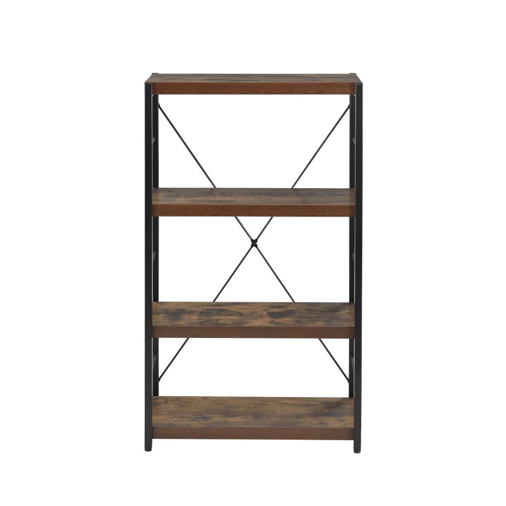 The Bob bookcase is the third additional to this office collection. It features 4 shelves on being the top and -"x-" back stretcher to tie into the look as well as create a sting sturdy book case. Like the desk, weathered oak is combined with black metal 