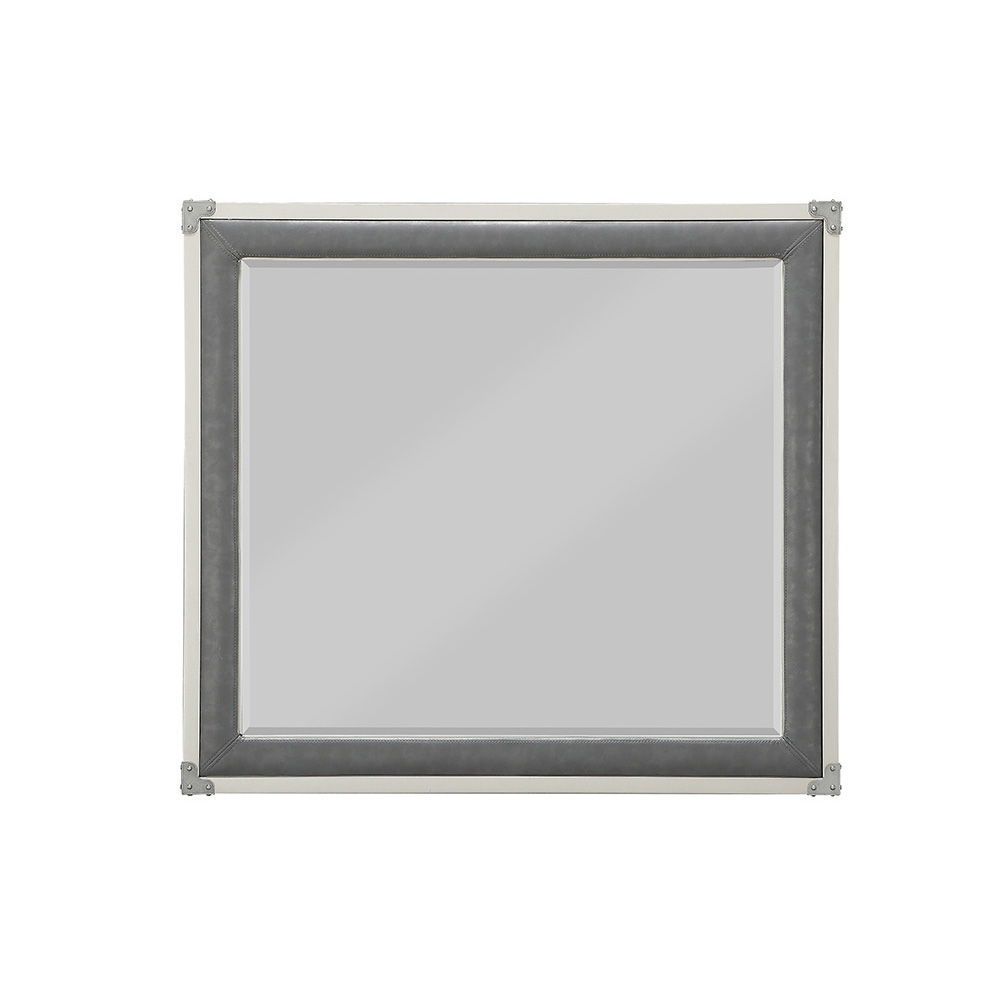 Mirror with Beveled Edge (5mm Thick) Shape: Rectangular Orientation: Landscape (Horizontal) Wooden Frame with Padded Trim<br/><br/><b>Product Features</b><ul><li>Case: 1Pc/1Ctn</li><li>Finish: Gray</li><li>Style: Transitional</li><li>Materials: Wood</li><