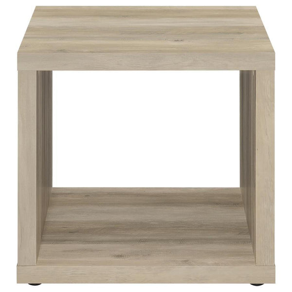  it features a wood-look finish that enhances its earthy aesthetic. An open design with a lower shelf off