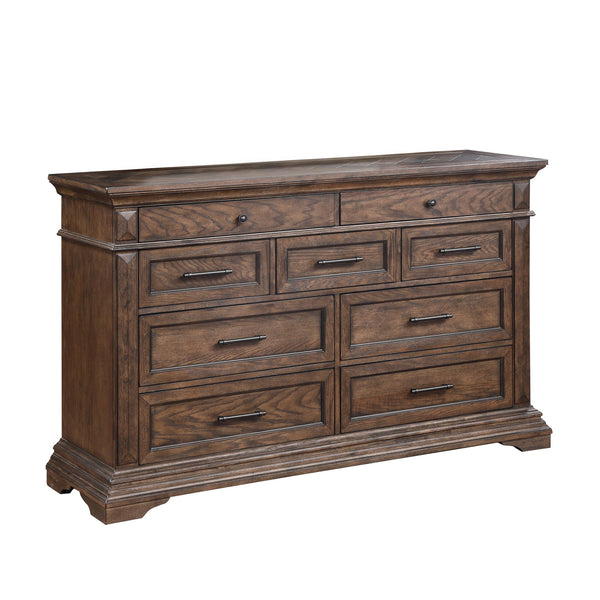 Discover the Mar Vista Dresser, a testament to craftsmanship and design. Constructed with solid Rubberwood and Oak veneers, this dresser promises durability and a robust presence in any room. The rich walnut finish, achieved through meticulous distressing