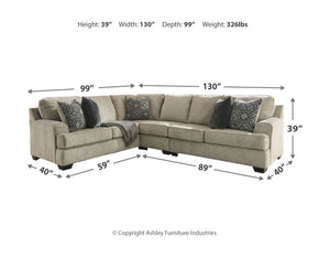 Bovarian - Stone - 4 Pc. - Right Arm Facing Loveseat 3 Pc Sectional