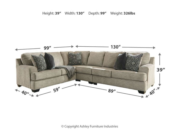 Bovarian - Stone - 4 Pc. - Right Arm Facing Loveseat 3 Pc Sectional