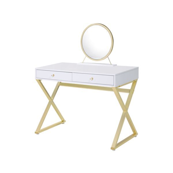 Coleen - Vanity Desk - White & Gold Finish