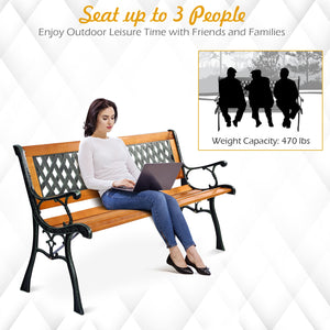It consists of well-painted iron cast structure  solid wood seat and backrest frame  and PVC backrest pattern. <br>It comes with a size of 49.5-" x 20.5-" x 29-" and features a strong load-bearing capacity of up to 463 lbs. <br>It-'s able to comfortably s