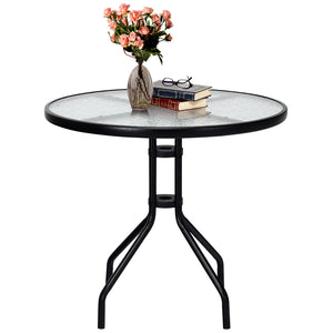 This round table will be your ideal choice if you are looking for a beautiful and practical table. Â  It is made of tempered glass and durable painted steel  which makes this table rust-proof and weather -resistant. Then it is suitable for outdoor and ind