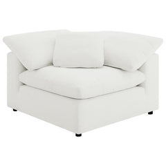 Design a custom configuration for your modular sectional with a modern corner chair. This foundational piece features neutral water-resistant boucle upholstery for an on-trend look and feel that works in a variety of homes and living spaces. The corner ch