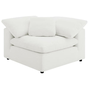 Design a custom configuration for your modular sectional with a modern corner chair. This foundational piece features neutral water-resistant boucle upholstery for an on-trend look and feel that works in a variety of homes and living spaces. The corner ch