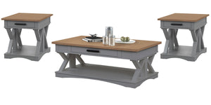 Destined to be the heart of any conversation area, the Americana Modern Cocktail Table is a must-have. Crafted in a versatile Dove grey finish, it features a contrasting wood-grain top in Weathered Natural. A lower open area is perfect for storage and dis
