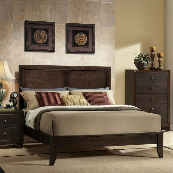 The Madison casual bedroom collection features panel bed configuration, generous Casegood size and espresso knob hardware. Also features hand selected laminate drawer fronts & chamfered leg details. This bedroom will bring a sleek style to your favorite b