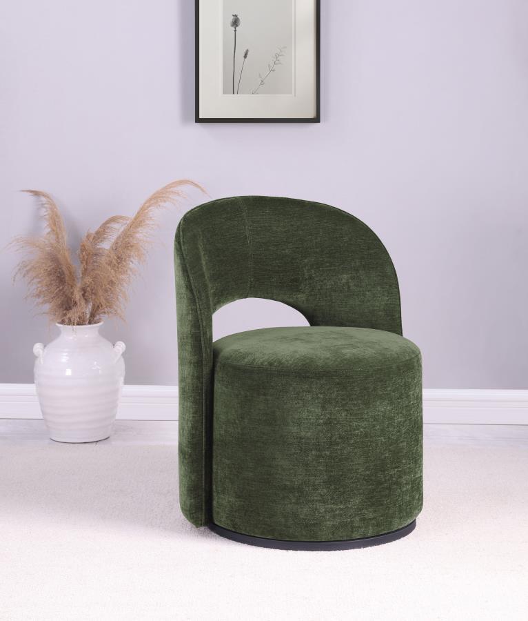 This contemporary swivel accent chair blends style and comfort, featuring luxurious velvet upholstery. Its curved silhouette and 360-degree rotation enhance versatile seating arrangements. Perfect for a living room corner or reading nook, it creates a plu
