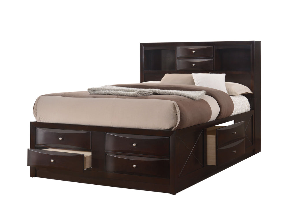 Emily-Queen Bed-Brown<h4><b>Emily - Queen Footboard With 2 Drawers, Left Side Rail Drawer - Cherry</b></h4> <table width="100%"><colgroup><col style="width: 30%"> <col style="width: 70%"> </colgroup> <tbody> <tr> <td>Dimensions</td> <td> 62.70"L x 84.10"D