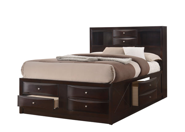Emily-Queen Bed-Brown<h4><b>Emily - Queen Footboard With 2 Drawers, Left Side Rail Drawer - Cherry</b></h4> <table width="100%"><colgroup><col style="width: 30%"> <col style="width: 70%"> </colgroup> <tbody> <tr> <td>Dimensions</td> <td> 62.70"L x 84.10"D
