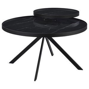Briggs - Round Marble Printed Glass Top Coffee Table - Black