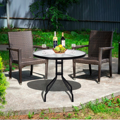 This round table will be your ideal choice if you are looking for a beautiful and practical table. Â  It is made of tempered glass and durable painted steel  which makes this table rust-proof and weather -resistant. Then it is suitable for outdoor and ind