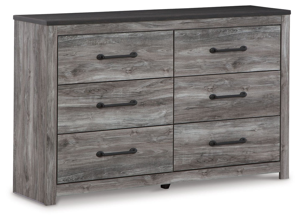 Alluring smoky gray hues create an ambiance that just feels right. This 6-drawer dresser has a charming wood-like appeal enriched by a two-tone, textured look. Light neutral shades contrasted by a dark charcoal finish bring a refined yet relaxed feel to c