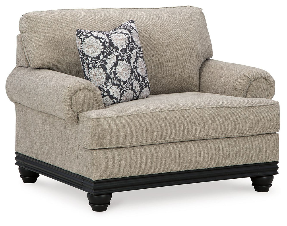 This seating package suits those searching for a fresh take on versatile style, seamlessly transitioning from casual to modern with your decor. Its flexible character comes courtesy of a chunky fabric. Matte black wood trim creates innovative contrast. A 