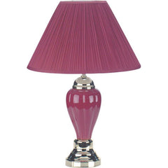 The ACME Burgundy Table lamp is the perfect accent to any room. This 27-inch-high ceramic base table lamp features an elegant look with a matching burgundy cone shaped tapered shade to complete the beautiful style of the lamp. Light Bulb NOT Included.<br/