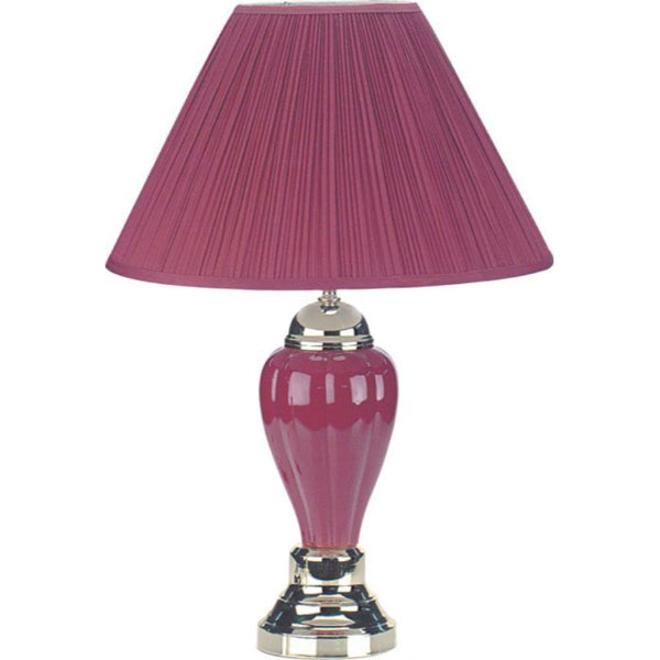 The ACME Burgundy Table lamp is the perfect accent to any room. This 27-inch-high ceramic base table lamp features an elegant look with a matching burgundy cone shaped tapered shade to complete the beautiful style of the lamp. Light Bulb NOT Included.<br/