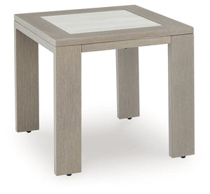 This outdoor end table is just what you need to get your outdoor party started. Though it looks remarkably like wood, its durable frame is perfectly suited for alfresco living. A striking tabletop with the look of natural stone serves up plenty of room fo
