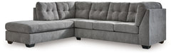 This sleeper sectional with chaise takes a homey approach to high style. Its gray coloration has classic versatility, while a contemporary silhouette and stitched details keep the look totally on trend. And you can count on comfortâ€”the included queen ma