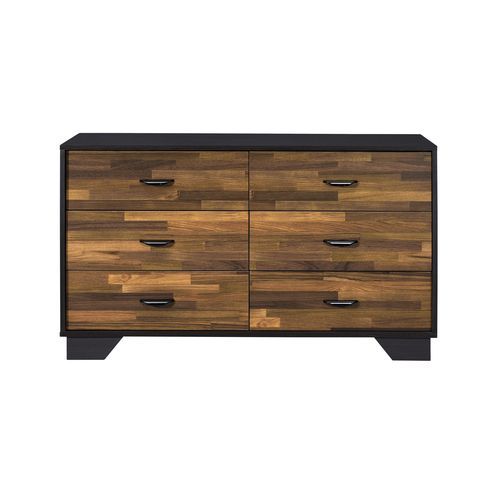 The focal point of any bedroom is a comfortable bed that invites you to unwind at the end of the day. The walnut & black finish create a perfect modern contrast and color scheme. The bed boasts a storage headboard with an open compartment for displaying d