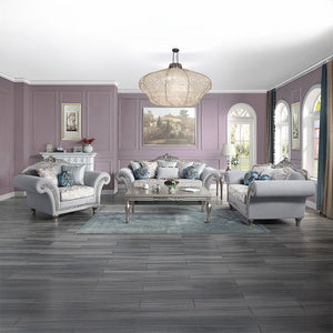 Pelumi - Loveseat - Light Gray Linen & Platinum - Finish
