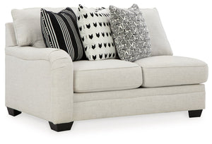 This left-arm facing loveseat is made with polyester/linen/viscose upholstery. Pairs with other items in the series to make a sectional.<br><br><b>Additional Dimensions</b><br><ul><li>Arm height: 27-"</li><li>Seat depth: 23-"</li><li>Seat height: 21-"</li