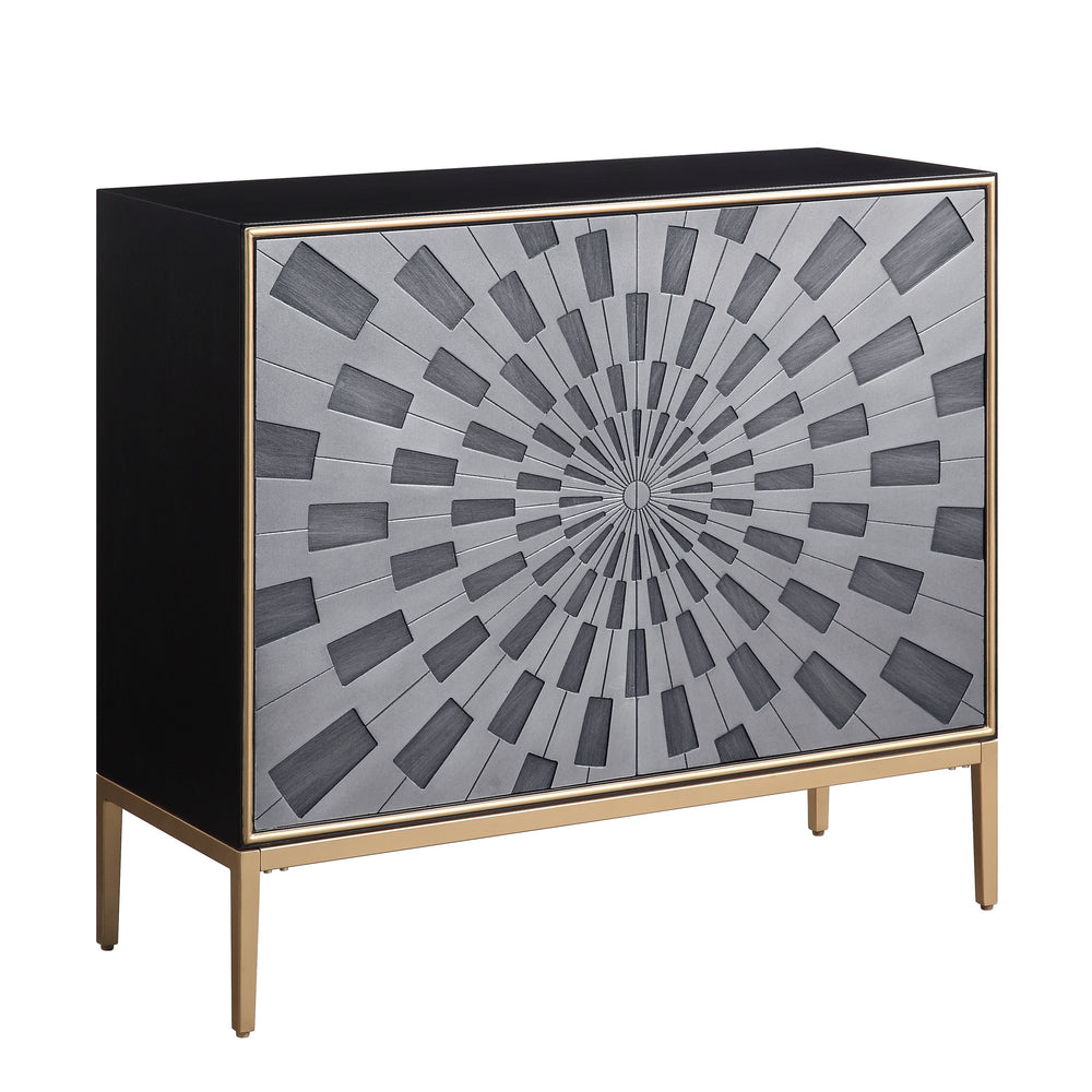 Rectangular Accent Table w/2 Doors Metal Leg Storage: Doors w/ Shelf Inside<br/><br/><b>Product Features</b><ul><li>Rectangular Accent Table w/2 Doorsâ€§ Metal Leg</li><li>Storage: Doors w/4 Shelves Inside</li><li>Case: 1Pc/1Ctn</li><li>Finish: Black, Gra