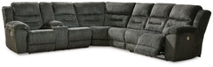 Positively plush fabric joins forces with one-touch power reclining to create this sectional. Its scale is impressive. And its style? Contemporary chic. Richly neutral upholstery keeps the look decidedly on trend. This sectional makes cozy comfort and a c