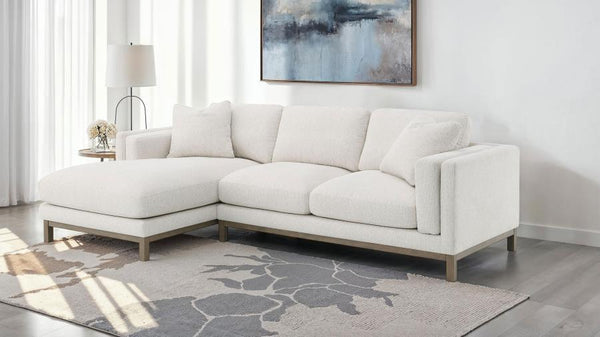  thoughtfully designed with a left side chaise to accommodate your personal lounging preferences. Upholstered in a soft