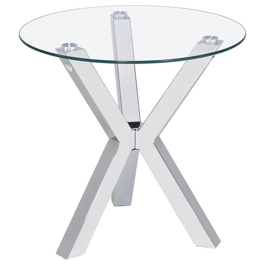 This sleek side table brings modern refinement to your living room, effortlessly doubling as an accent table, occasional table, or utility table. Its round tempered glass top rests elegantly on an electroplated chrome frame crafted from heavy gauge steel,