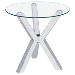 This sleek side table brings modern refinement to your living room, effortlessly doubling as an accent table, occasional table, or utility table. Its round tempered glass top rests elegantly on an electroplated chrome frame crafted from heavy gauge steel,
