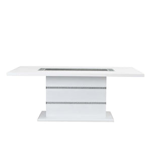  the Elizaveta dining table is one to leave guests speechless. Featuring horizontal stripes of embedded faux crystals on the base that glimmer from every angle. The beautiful tabletop is just as impressive