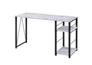 Personfiy your workpalce with some bold,clear and strong accessories. The distressed wood furniture piece pairs with black metal framing for aesthetic balance and gives a rustic industrial look. It includes two open shelves for additional storage space an