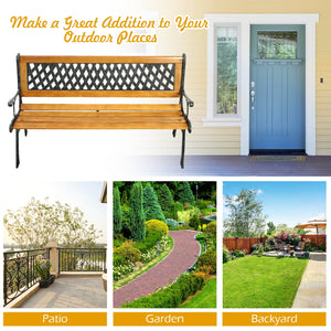 It consists of well-painted iron cast structure  solid wood seat and backrest frame  and PVC backrest pattern. <br>It comes with a size of 49.5-" x 20.5-" x 29-" and features a strong load-bearing capacity of up to 463 lbs. <br>It-'s able to comfortably s