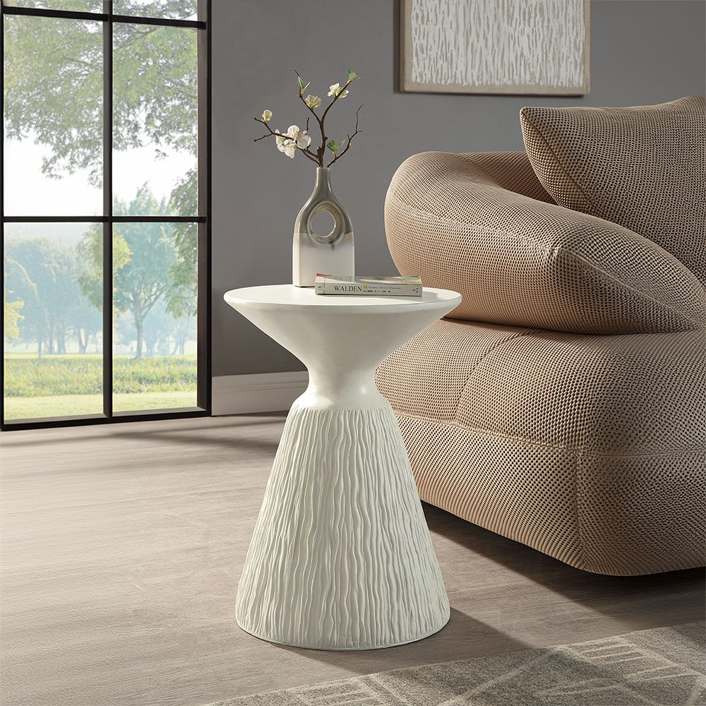 With fixed table top and faux concrete finish, exudes modern elegance. The nature white finish enhances its contemporary style, making it a chic addition to any space. Duane collection perfect for displaying decor or serving as a functional piece, it seam