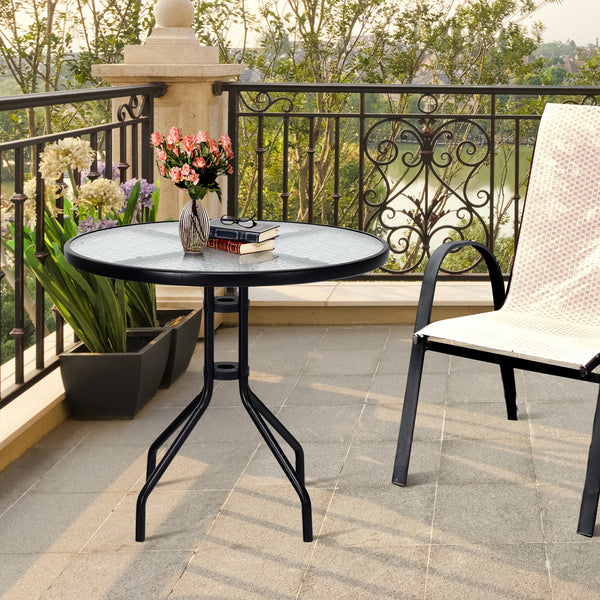 This round table will be your ideal choice if you are looking for a beautiful and practical table. Â  It is made of tempered glass and durable painted steel  which makes this table rust-proof and weather -resistant. Then it is suitable for outdoor and ind