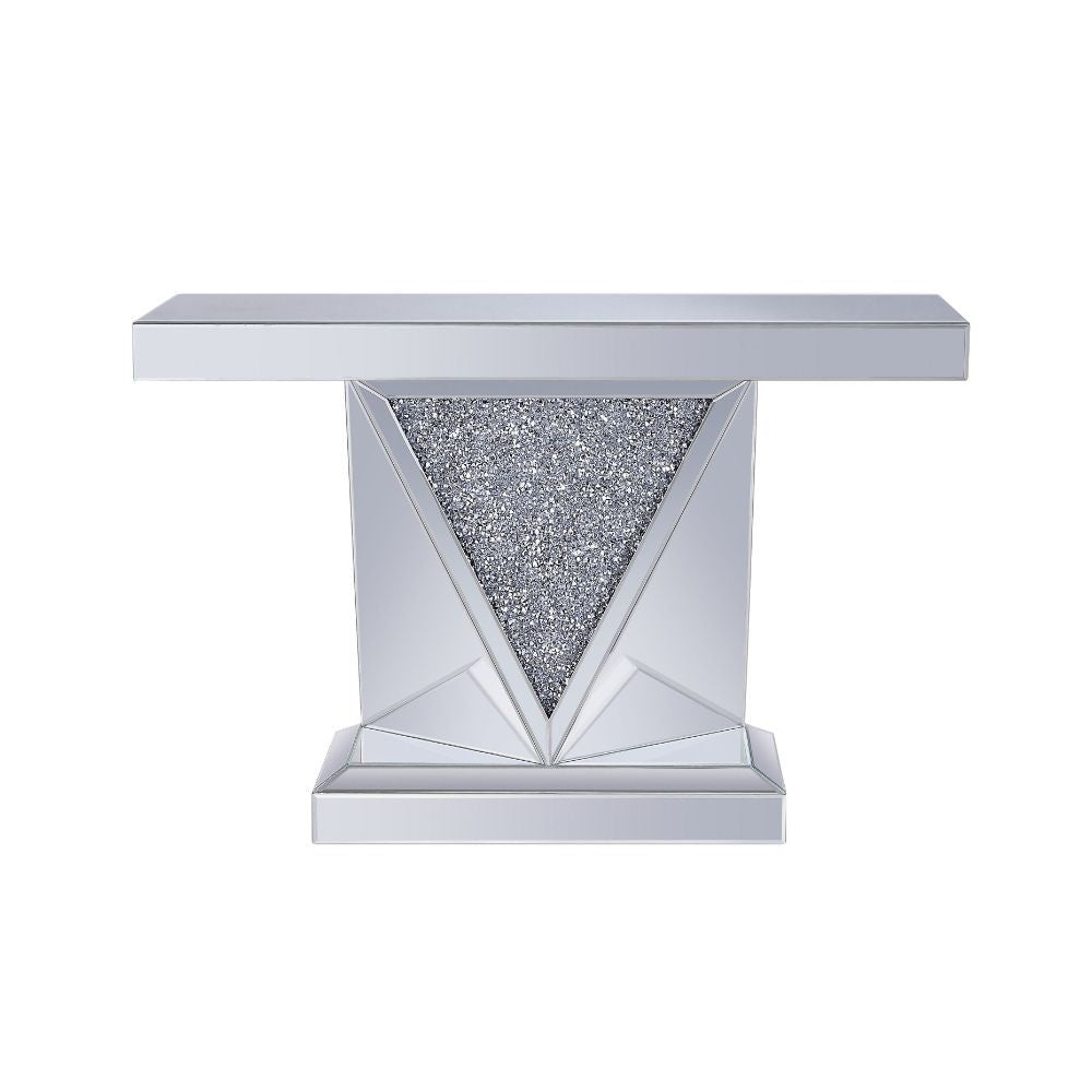 The Noralie Console Table will add a contemporary touch to any room in your home. With its clean lines, this brilliant rectangular occasional table showcases a distinctive style for an intriguing look. The table features a fully mirrored beveled table top