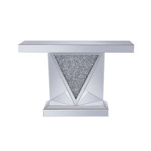  this brilliant rectangular occasional table showcases a distinctive style for an intriguing look. The table features a fully mirrored beveled table top
