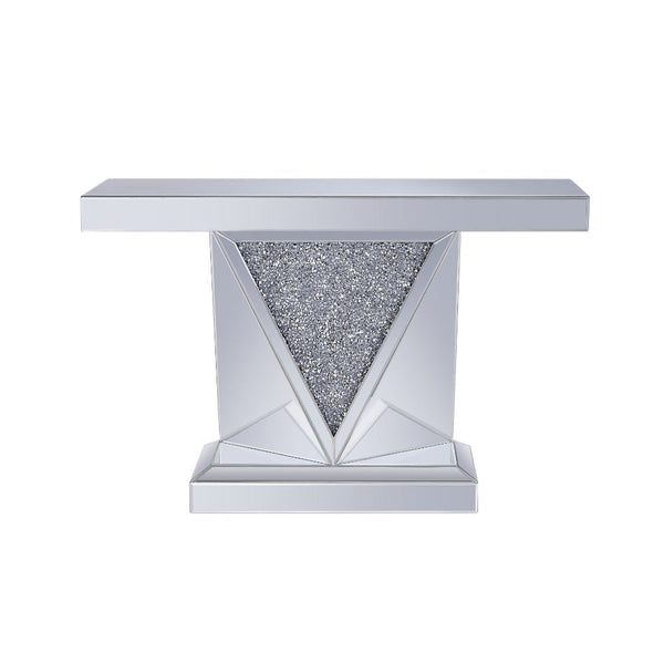  this brilliant rectangular occasional table showcases a distinctive style for an intriguing look. The table features a fully mirrored beveled table top