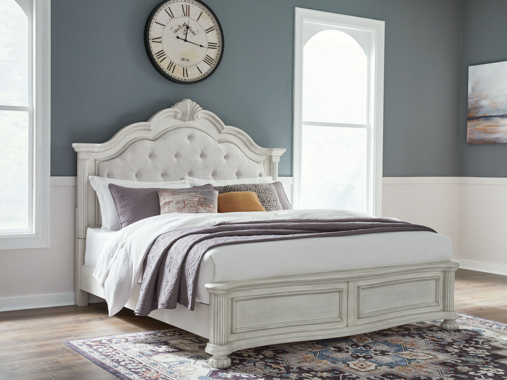Montelaine - King Upholstered Panel Bed - Antique White