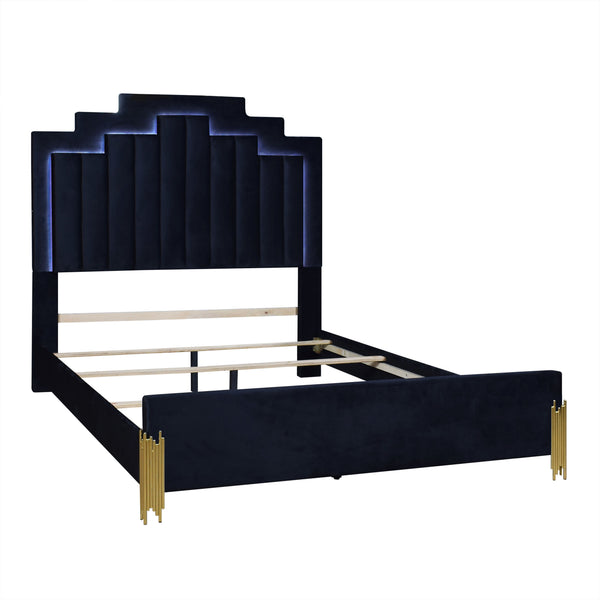  this bed exudes contemporary sophistication. Its tiered velvet panels