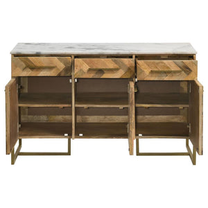 Keaton - 3-Door Marble Top Herringbone Accent Cabinet - Natural