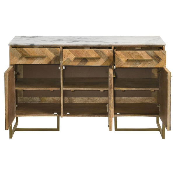 Keaton - 3-Door Marble Top Herringbone Accent Cabinet - Natural