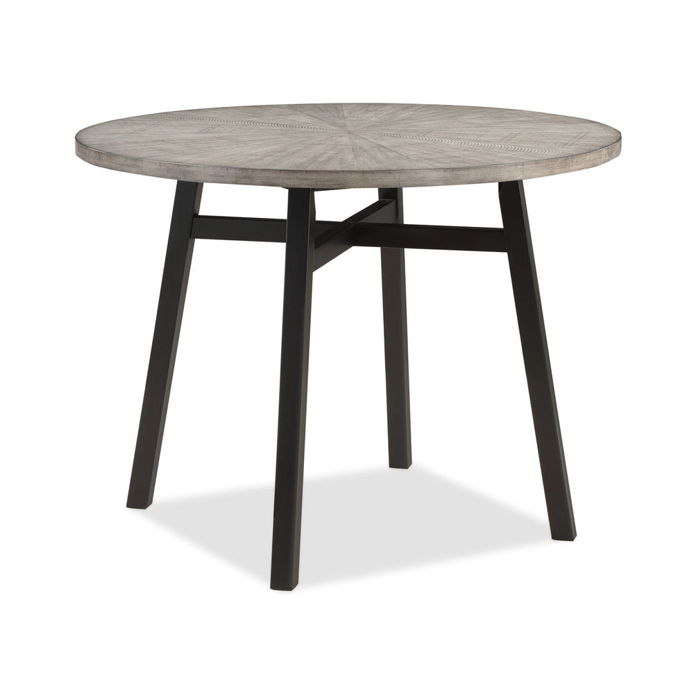 Create a warm and inviting dining space with this stylish and modern counter height dining group, designed for both comfort and functionality. The round table features a beautifully crafted woodgrain top with a sawtooth detail, offering a timeless look th