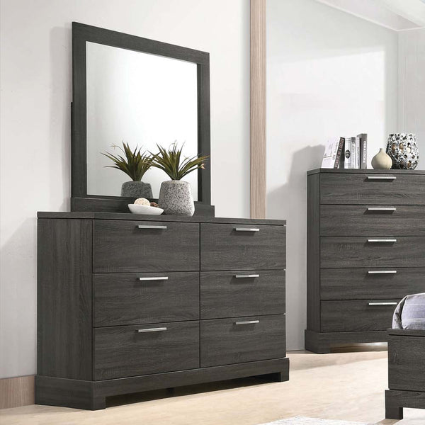 The clean lines and transitional look of the Lantha mirror make it an ideal addition to any bedroom. This rectangular contemporary bedroom mirror features a gray oak finish frame and beveled edge. Add modern elegance and style to any bedroom with this uni
