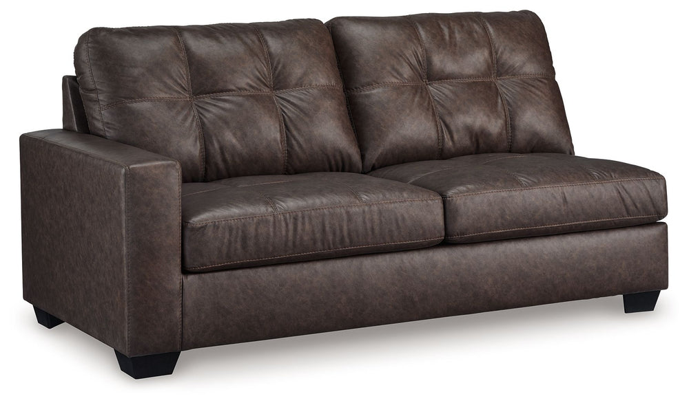 This left-arm facing sofa is made with faux leather upholstery. Pairs with other items in the series to make a sectional.<br><br><b>Additional Dimensions</b><br><ul><li>Arm height: 26-"</li><li>Seat depth: 73-"</li><li>Seat height: 20-"</li><li>Top of cus